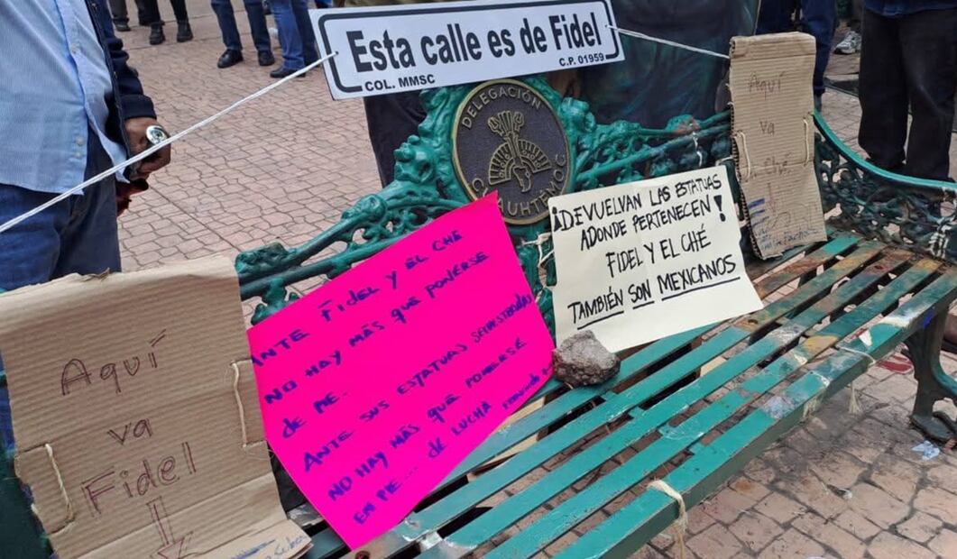 Protestas en el  barrio Tabacalera por el retiro de las estatua de Fidel Castro. Foto: EFE.