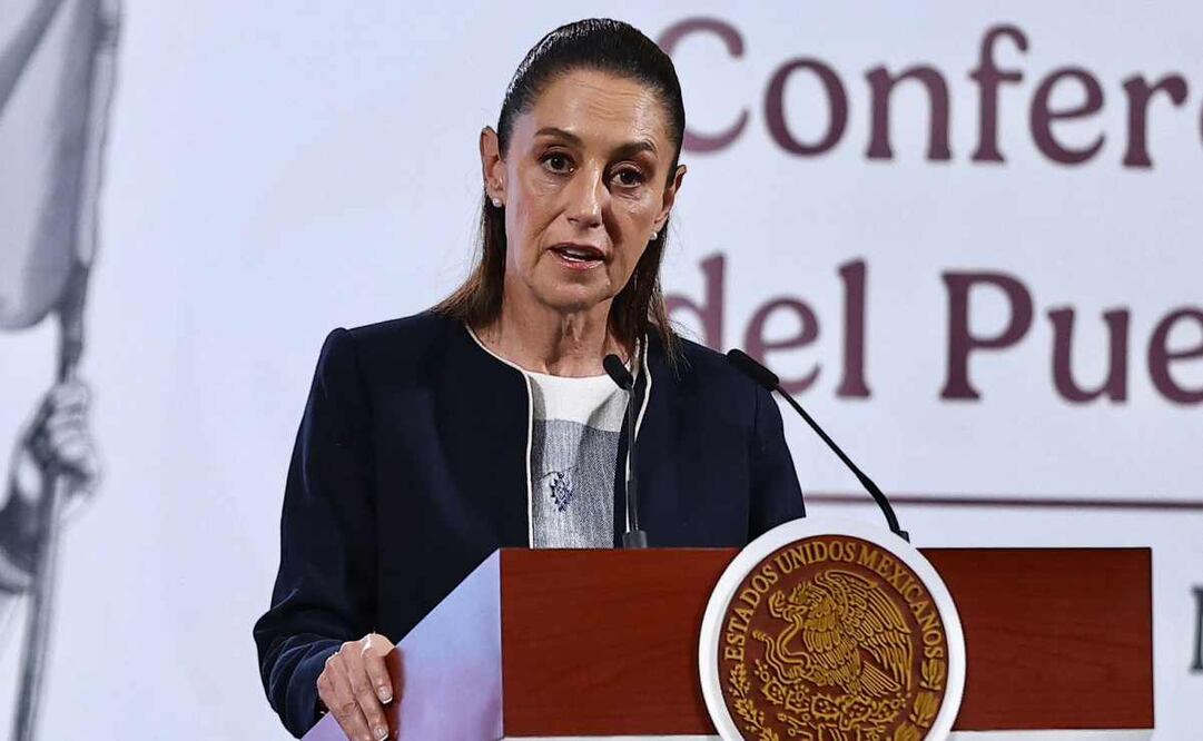 La presidenta Claudia Sheinbaum durante la mañanera de este 14 de julio del 2025. Foto: Berenice Fregoso / EL UNIVERSAL.