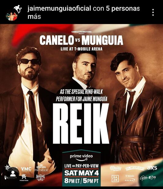 Jaime Munguía estará acompañado de la banda Reik en la pelea ante Canelo Álvarez