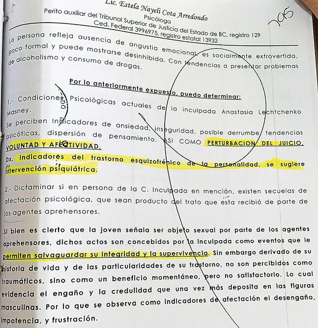 El estudio se realizó a Anastasia al ser encarcelada en el penal de La Mesa en Tijuana, acusada de asesinar y desmembrar a su madre y su hermana. Foto: ESPECIAL