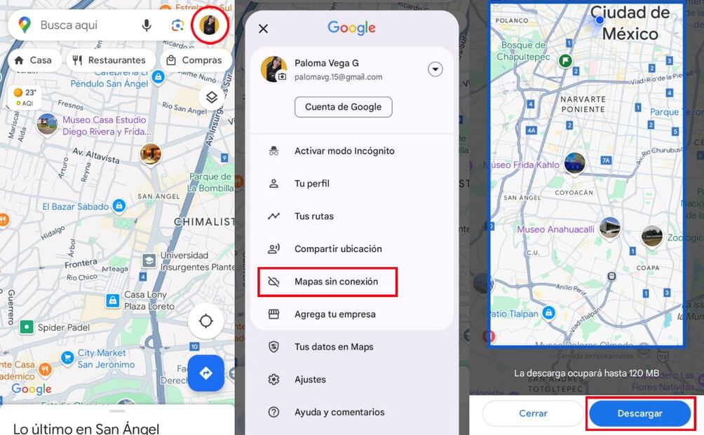 Google Maps usar sin conexión a internet. Imagen: captura de pantalla