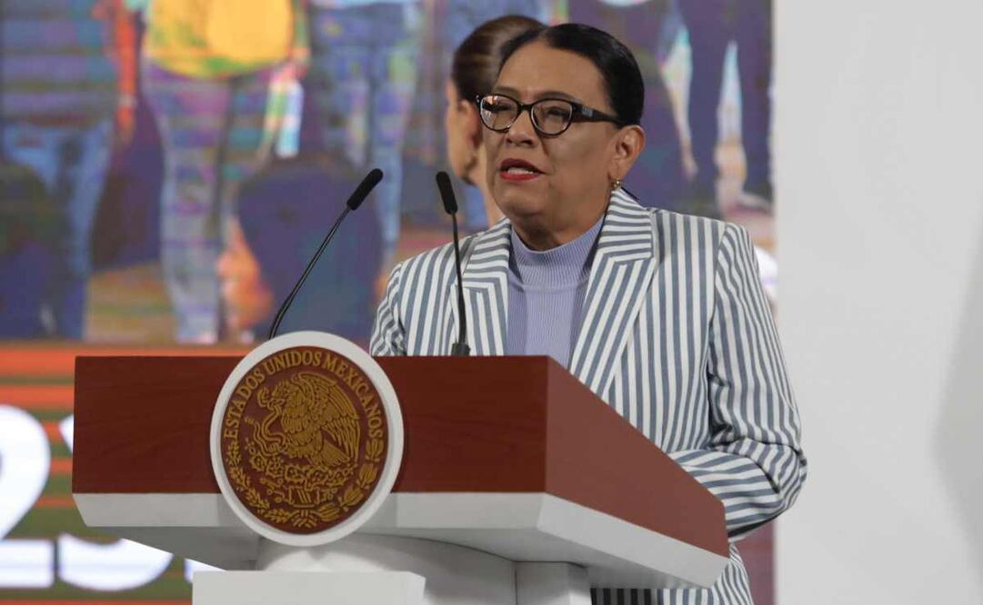 Rosa Icela Rodríguez Velázquez, secretaria de Gobernación (Segob), durante la mañanera de este 8 de julio del 2025. Foto: Carlos Mejía / EL UNIVERSAL.