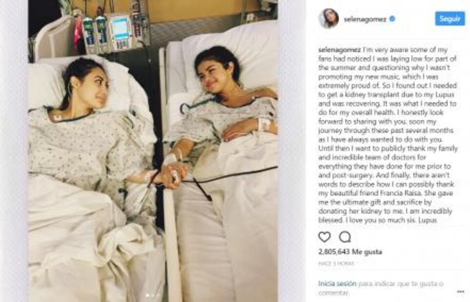 Selena Gomez se sometió a un trasplante de riñón 