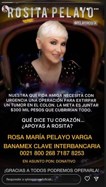 Convocan ayudar a la actriz Rosita Pelayo.
