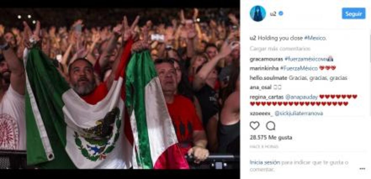 U2 manda oraciones para México