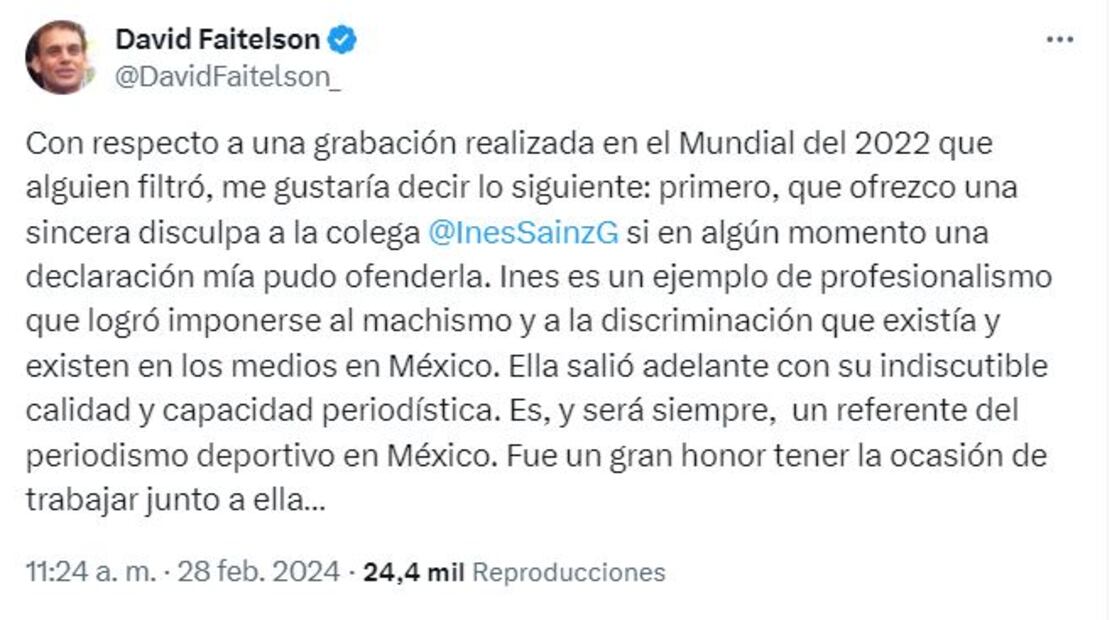 La respuesta de David Faitelson. FOTO: @DavidFaitelson_