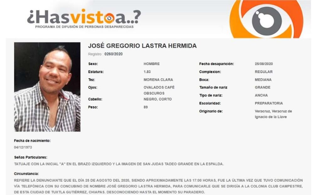 Ficha de búsqueda de José Gregorio Lastra Hermida. Foto: Captura de pantalla