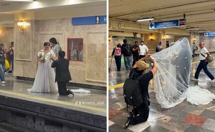 Boda en la CDMX; pareja se vuelve viral por sesión de fotos en el Metro Hidalgo