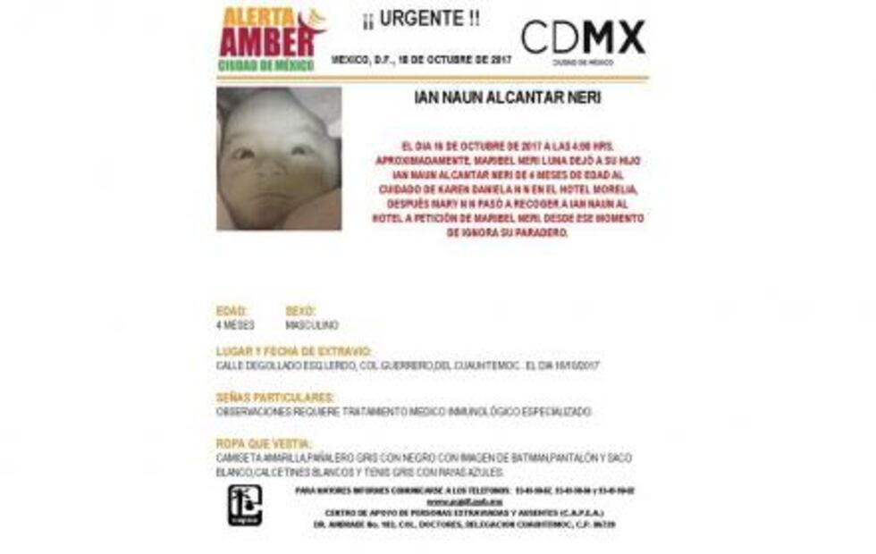 Activan Alerta Amber por bebé robado en hotel de la colonia Guerrero