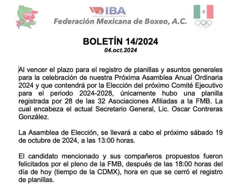 Boletín de la Federación Mexicana de Boxeo - Foto: FMB