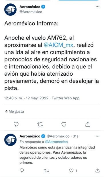 Aeroméxico confirma que abortó aterrizaje en el AICM; había otro avión en la pista