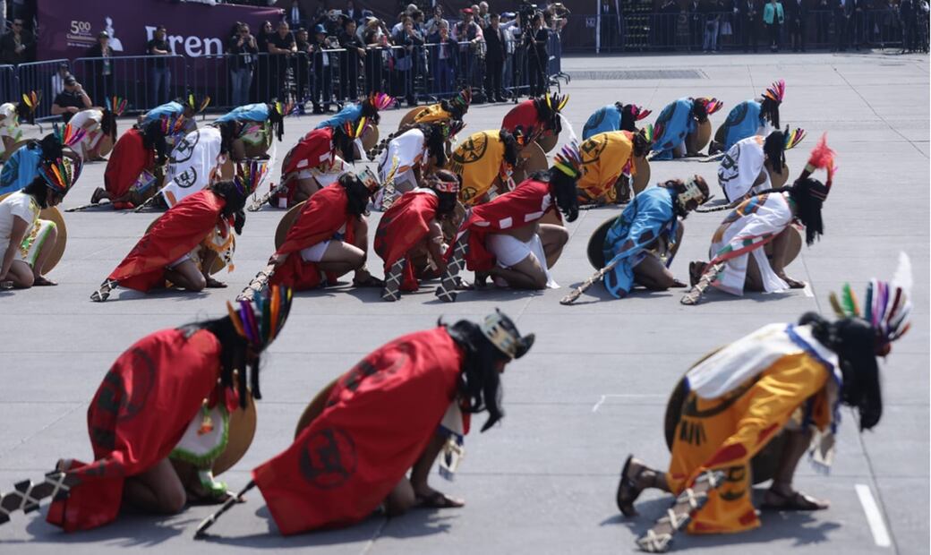 La presidenta Claudia Sheinbaum encabeza en el Zócalo de la Ciudad de México, el 28 de febrero de 2025, los funerales de Estado en Conmemoración de los 500 años de la ejecución de Cuauhtémoc. Foto: Fernanda Rojas/EL UNIVERSAL