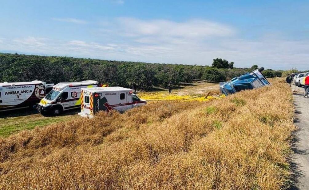 Volcadura de camión con 15 toneladas de naranja en Tamaulipas (14/02/2025). Foto: Cortesía