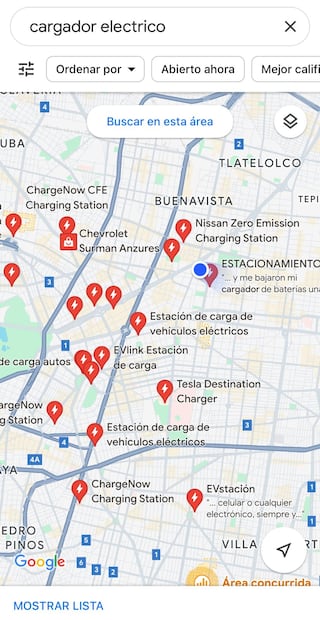 Google Maps te muestra cargadores eléctricos para tu auto. Foto: Captura de pantalla