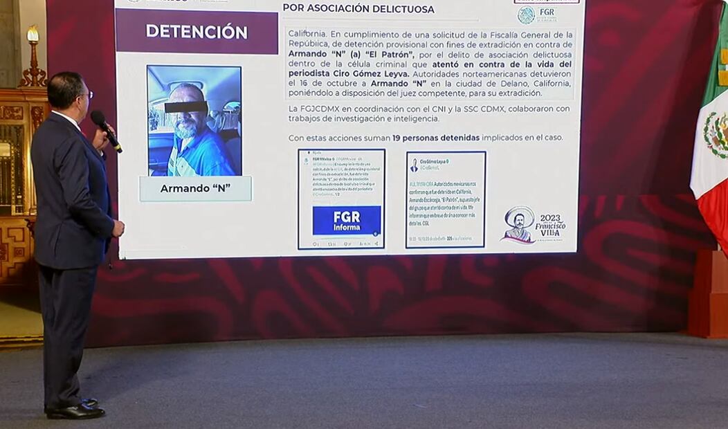 El subsecretario de Seguridad, Luis Rodríguez Bucio, informó que con Armando Escárcega, "El Patrón", supuesto autor intelectual del atentado contra el periodista Ciro Gómez Leyva. Foto: especial
