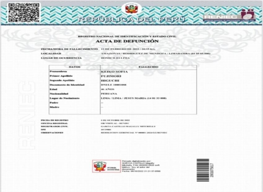 Keiko Fujimori denuncia que aparece como fallecida en censo oficial peruano