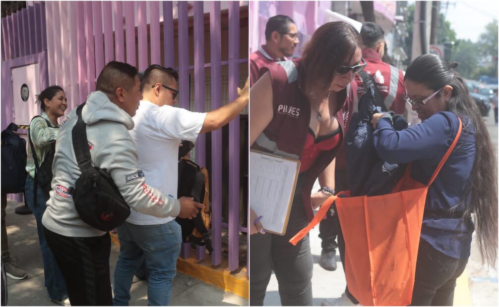 Revisión de mochilas en evento de Clara Brugada. Fotos: Gabriel Pano/ELUNIVERSAL