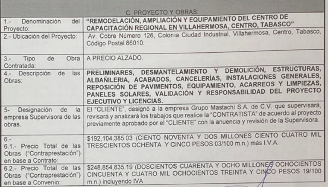 Imágenes de un contrato entre el sindicato de Pemex y Estrategia Estructural para remodelar un centro de capacitación en Tabasco.