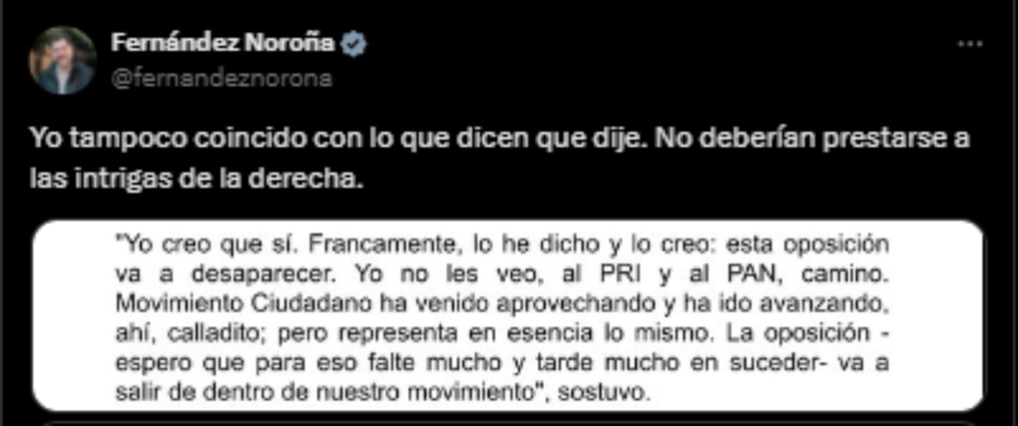 Post del presidente del Senado, Gerardo Fernández Noroña, este 25 de agosto del 2025. Foto: Captura de pantalla de la cuenta de X de @fernandeznorona.