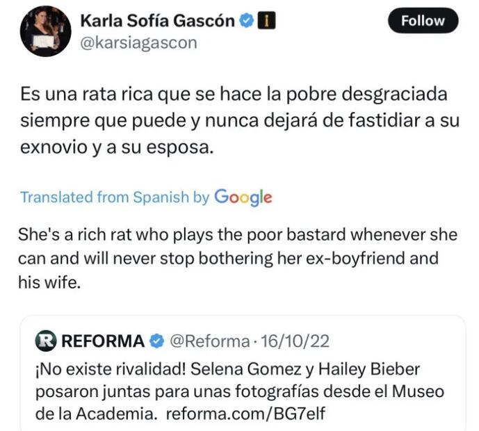 Así habló Karla Sofía Gascón de su colega Selena Gomez meses antes de que comenzaran a trabajar juntas en "Emilia Pérez".