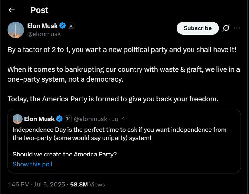 Elon Musk a través de su cuenta oficial de X. Foto: captura de pantalla