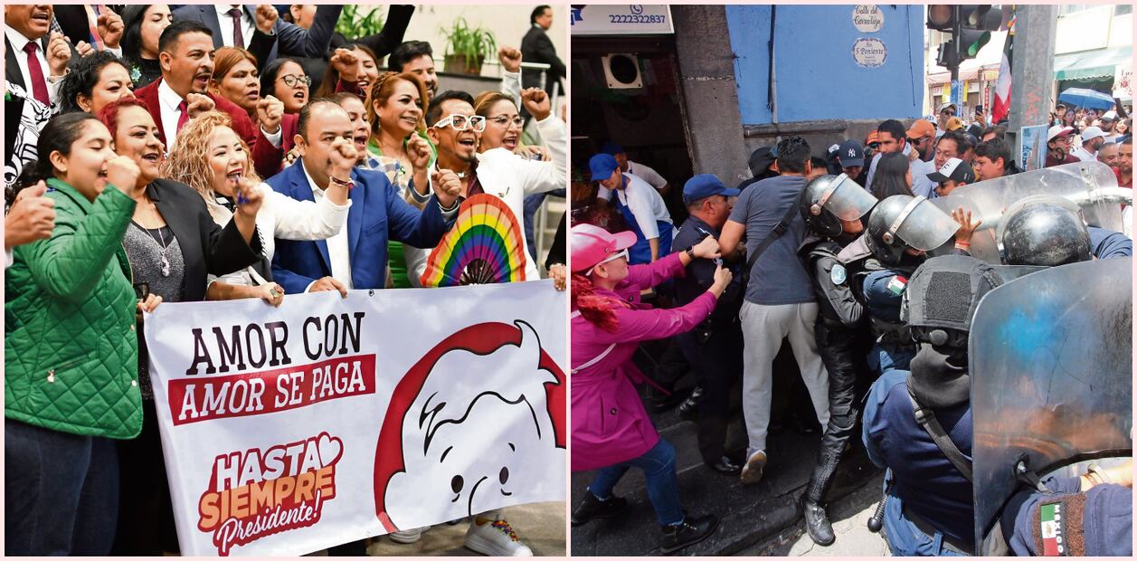 - En el Congreso de Veracruz no hubo menor oposición a dar el aval a la reforma judicial, por lo que los legisladores del estado la aprobaron rápidamente. Foto: Patricia Morales | El Universal
- Trabajadores al servicio del Poder Judicial se manifestaron de manera violenta a las afueras del Congreso poblano para impedir que se llevara a cabo la sesión donde se discutiría la reforma. Foto: Omar Contreras | El Universal