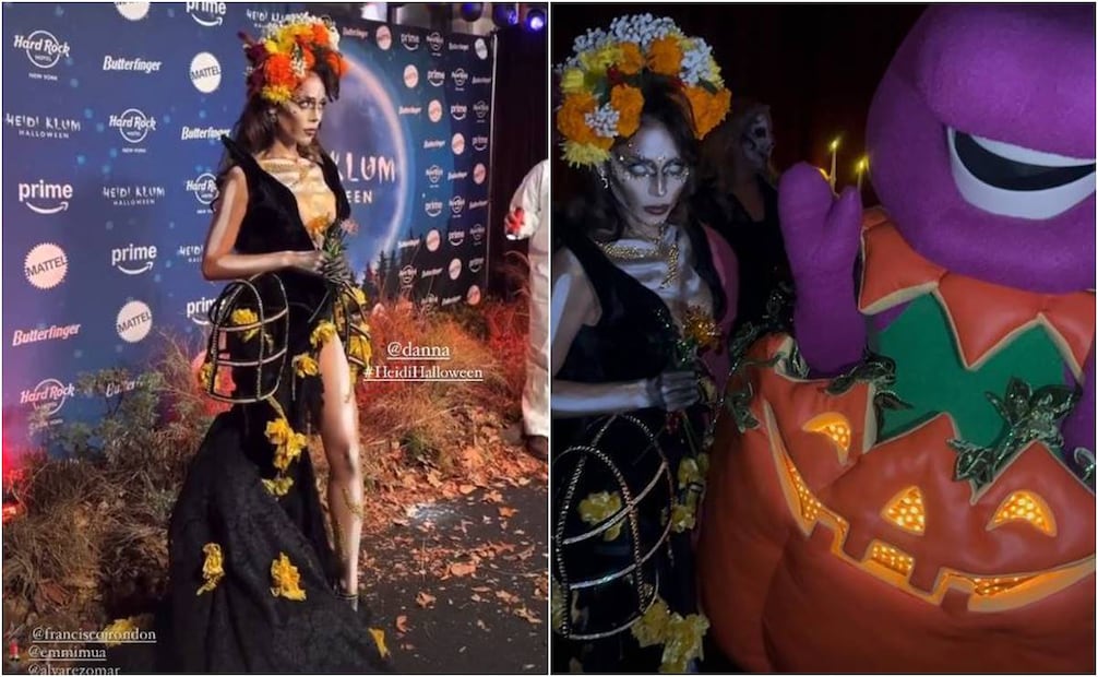 Danna se viste de Catrina para la fiesta de Halloween de Heidi Klum.