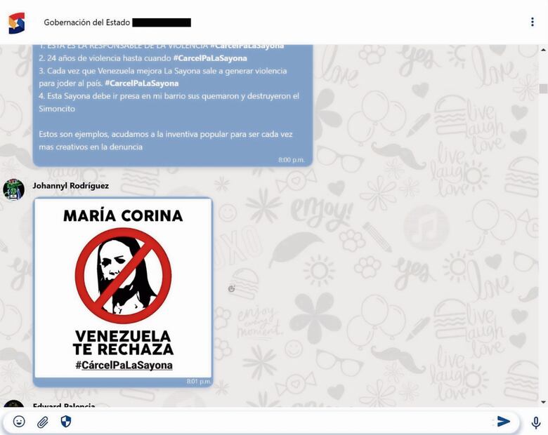 El viceministro de Comunicación e Información, Johannyl Rodríguez Rivero, desarrolló la Siscom; a través de la app se enviaron memes de Machado; la maquinaria comunicacional del chavismo también se extendió contra el gobierno de EU. Foto: Captura de pantalla