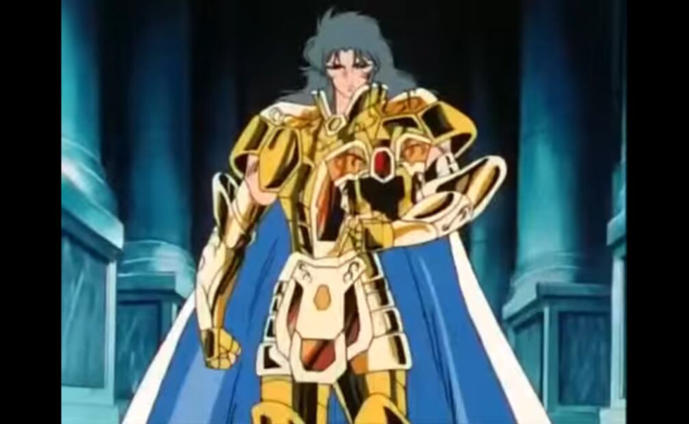 Cuando Seiya encuentra al Patriarca, descubre que Saga, el caballero de Géminis, tomó el control del Santuario. El autor cumplió con darle indicios de este giro a su audiencia, sin hacerlo obvio pero tampoco rebuscado. Captura de pantalla.
