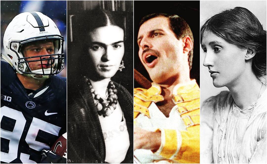 Carl Nassib, Frida Khalo, Freddie Mercury, Virginia Woolf. Foto: EL UNIVERSAL