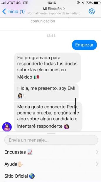 ¿Quieres saber algo de las elecciones? Pregúntale en chatbot a EMI