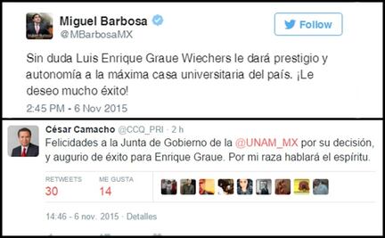 Clase política felicita a Graue por designación como rector 