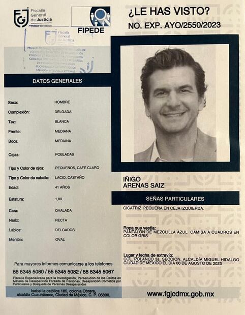 Iñigo Arenas Saiz, la ficha de desaparición