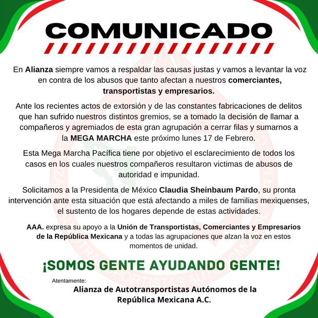 Foto: Captura de pantalla de Facebook oficial de los transportistas