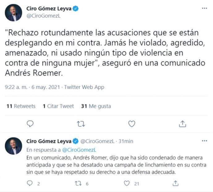 Andrés Roemer rechaza acusaciones en su contra, tras giro de orden de aprehensión