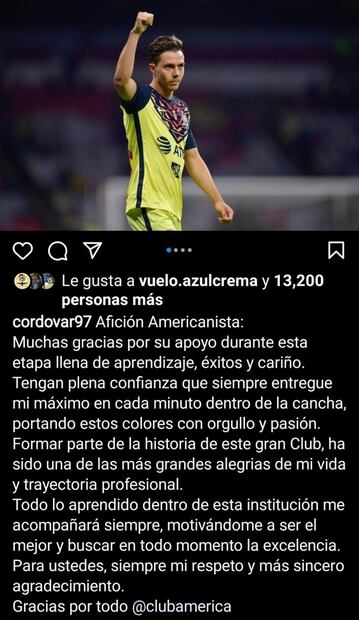 El mensaje de Sebastián Córdova a la afición del América