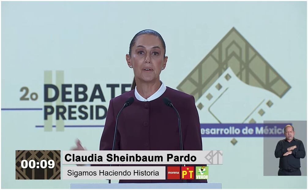 Claudia Sheinbaum, Xóchitl Gálvez y Jorge Álvarez Máynez participan en el Segundo debate presidencial; moderan Alejandro Cacho y Adriana Pérez Cañedo  Foto: Captura de pantalla