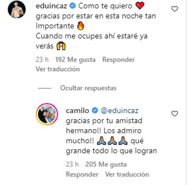 Comentarios entre Camilo y Grupo Firme. Fuente: Captura Instagram @camilo