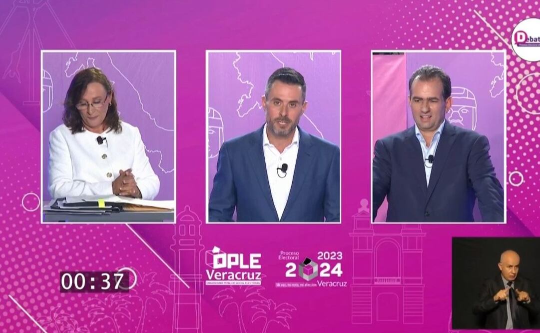 La candidata y candidatos a la gubernatura de Veracruz se enfrascaron en un debate de acusaciones y señalamientos. Foto: captura de pantalla - Facebook