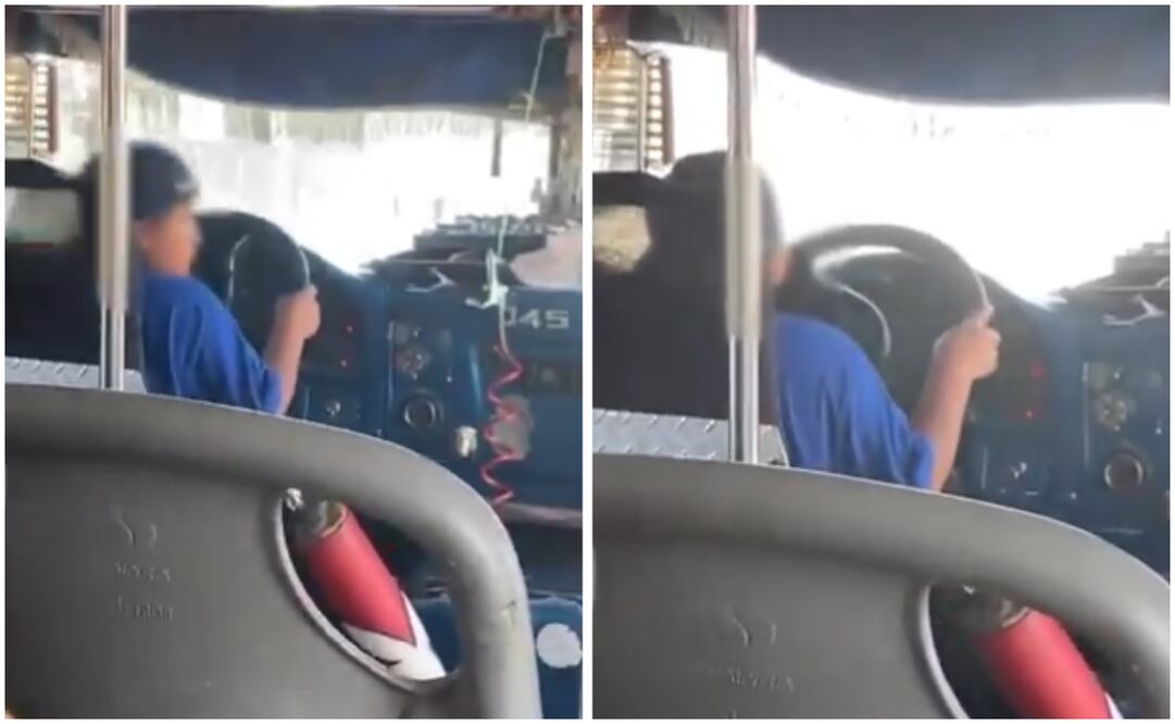 Pasajeros captan a un niño manejando un camión con pasajeros en Durando, video se hace viral. Foto: Captura de pantalla