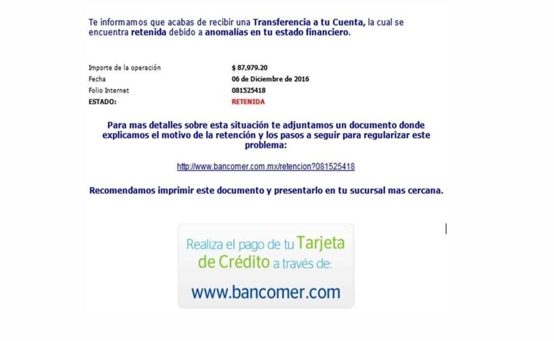 Circula correo apócrifo de BBVA Bancomer que roba información