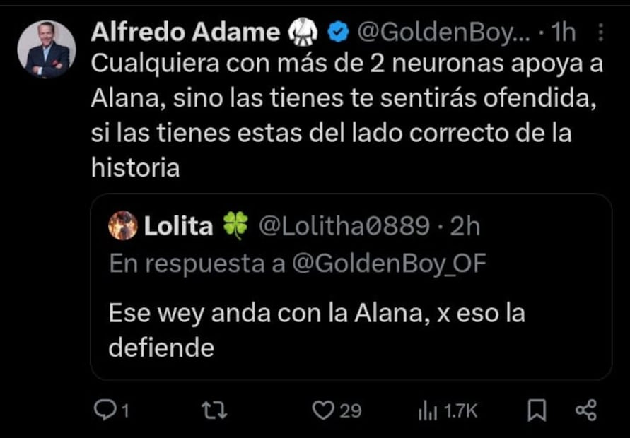 El actor Alfredo Adame respaldó a la streamer mexicana, Alana Flores. Foto: Captura de pantalla