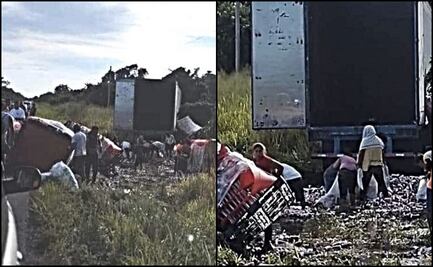 Vuelca camión cargado con latas y pobladores realizan rapiña en Campeche