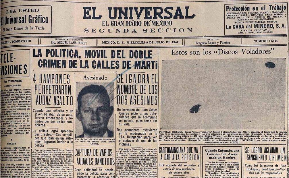 A partir de julio de 1947 EL UNIVERSAL recibió reportes de agencias extranjeras sobre la aparición de objetos voladores no identificados (OVNI). En esta plana se publicó una fotografía tomada en Michigan, días posteriores al accidente reportado en Nuevo México. Foto: Hemeroteca EL UNIVERSAL.