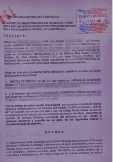 Demandan a Nestlé por piratear artesanía hidalguense