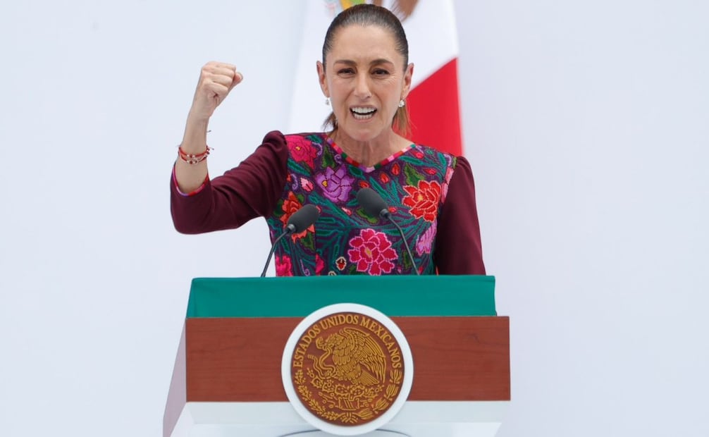 Claudia Sheinbaum, presidenta de México, en su mensaje desde el Zócalo capitalino a un año de su gobierno, el 5 de octubre de 2025. Foto: Diego Simón Sánchez/ EL UNIVERSAL
