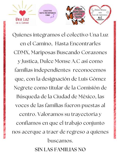 Comunicado de colectivos buscadores en apoyo a Luis Gómez Negrete (03/07/2025). Foto: Captura de pantalla X @ColectivoHECDMX
