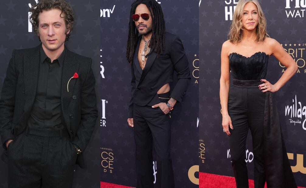 Jeremy Allen White, Lenny Kravitz y Jennifer Aniston en la alfombra roja de los Critics Choice Awards. Foto: EFE