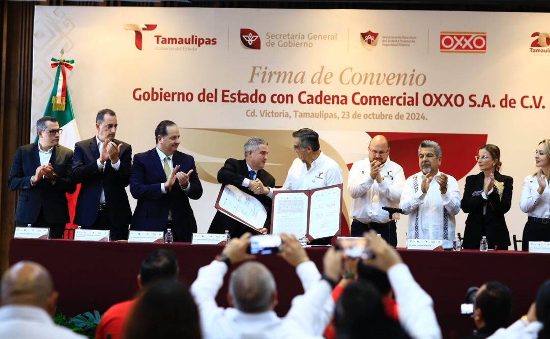 El Gobierno de Tamaulipas y Oxxo firmaron un convenio para implementar acciones que permitan la prevención de los delitos. (23/10/2024) Foto: Especial
