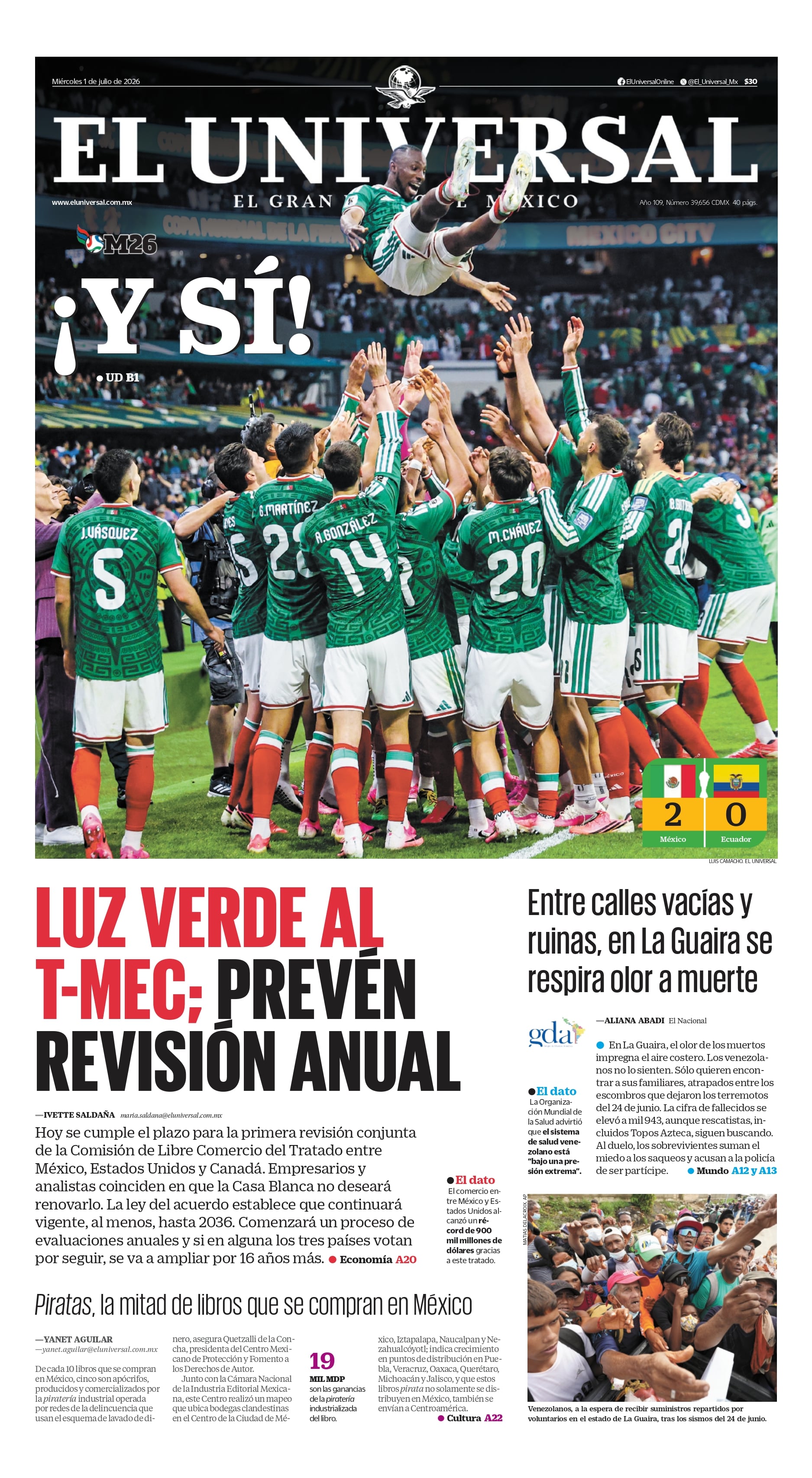 Portada impresa del 1 de julio de 2026